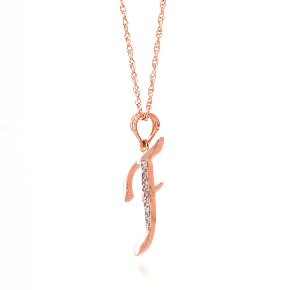 14k Gold Necklace Diamonds Initial "F" Pendant - Picture 3 of 9